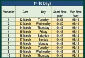 Iftar timetable dhaka 